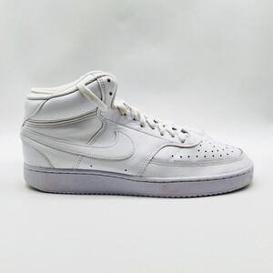 Nike Court Vision Mid Mens 9.5 White Leather Basketball Athletic Shoes Sneakers